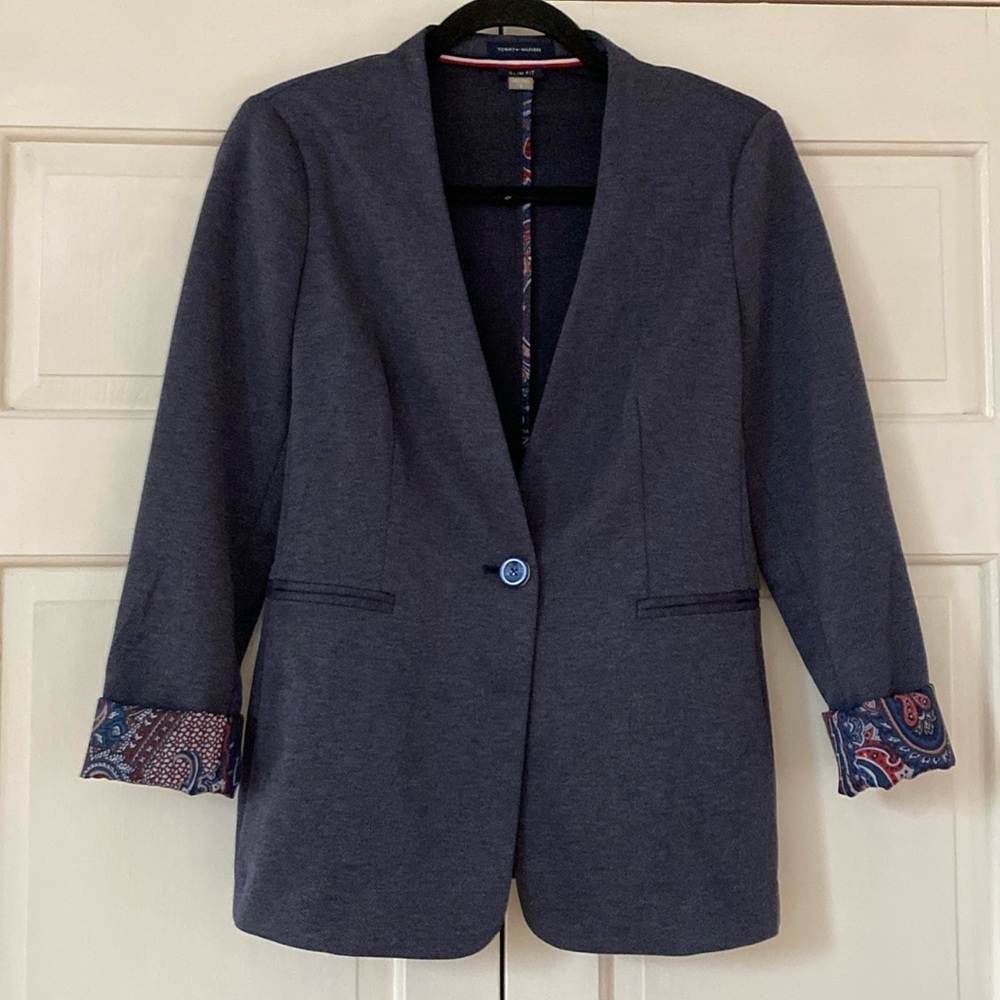 Tommy Hilfiger Slim Fit Blazer One Button Blazer Women's No Collar Pocket Size 6